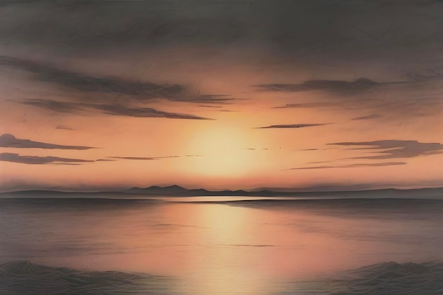 PSD vibrant aquatint print captures breathtaking sunset landscape