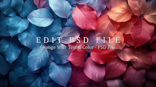 PSD vibrant autumn leaves in a gradient of blues and reds