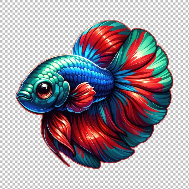 Vibrant Betta Fish with Flowing Fins Cartoon