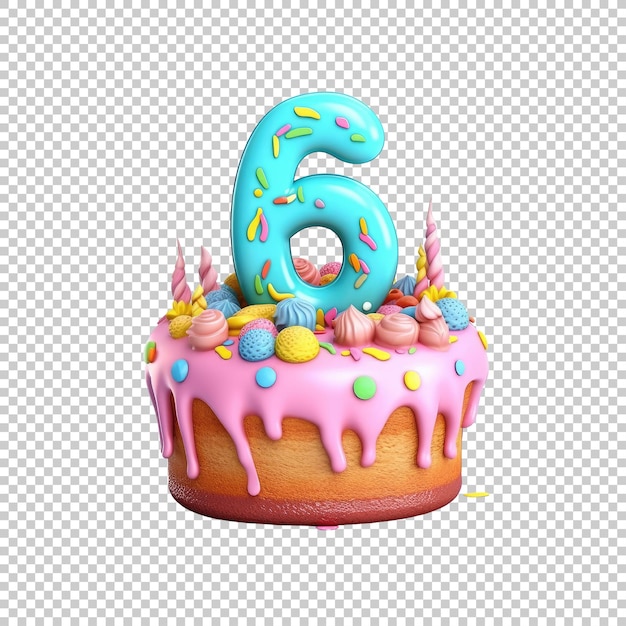 Vibrant birthday cake with number 6 illustration