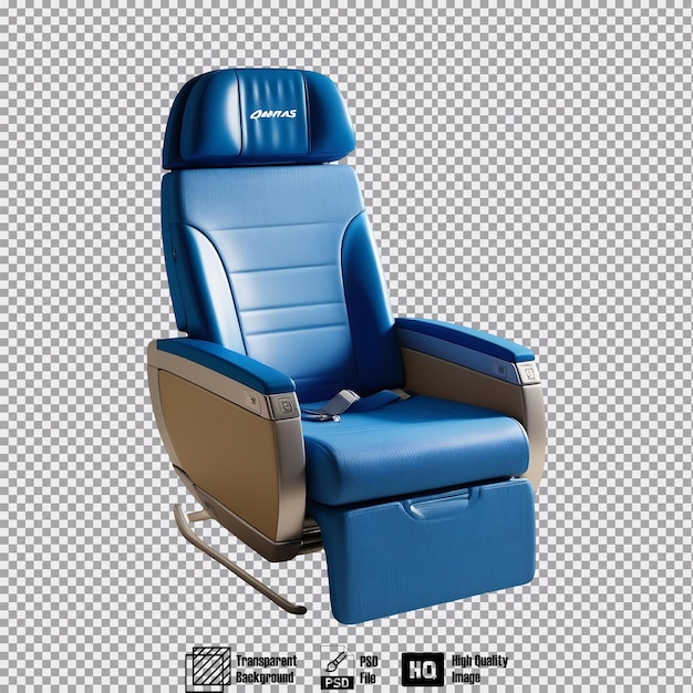 PSD a vibrant blue qantas a380 aircraft economy seat on transparent background