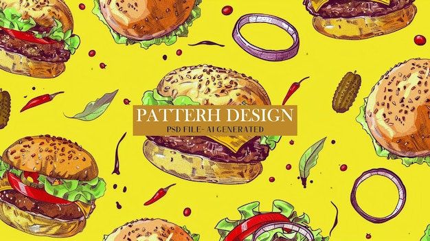 PSD vibrant burger pattern design with bold colors