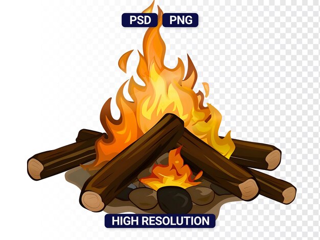 PSD vibrant campfires isolated on transparent background for graphic design