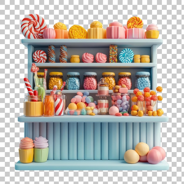 Vibrant Candy Shop Shelf with Colorful Sweets and Treats