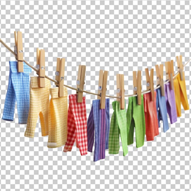 PSD vibrant clothes hanging on a clothesline on transparent background