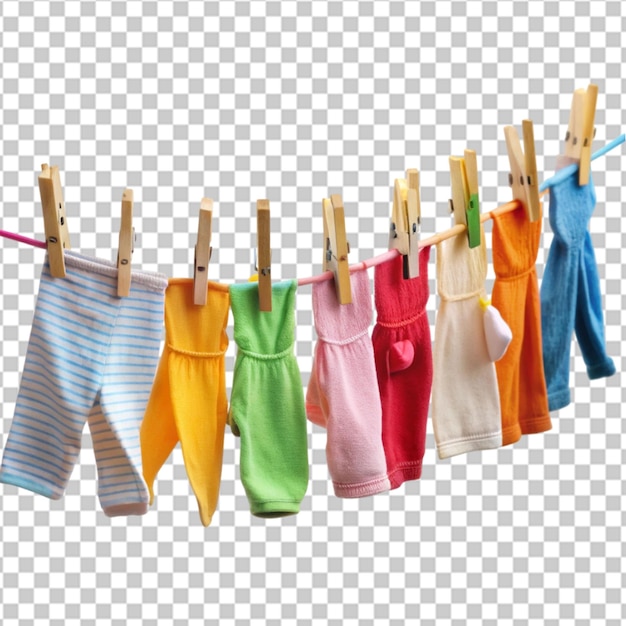 PSD vibrant clothes hanging on a clothesline on transparent background