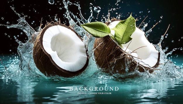 Vibrant Coconut and Water Splash Photography