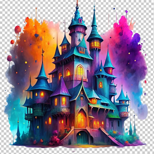 PSD vibrant colored haunted castle concept art in horror