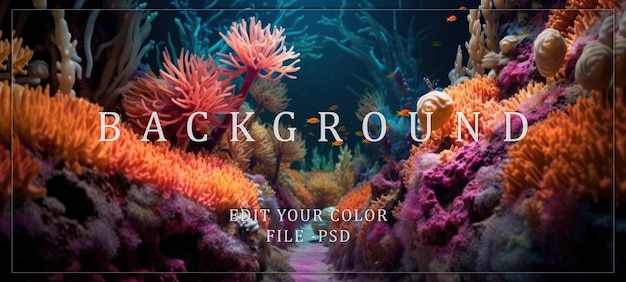 PSD vibrant coral reef underwater scene