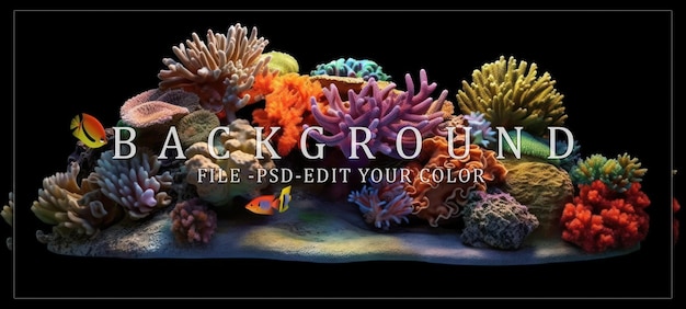 PSD vibrant coral reef with two fish