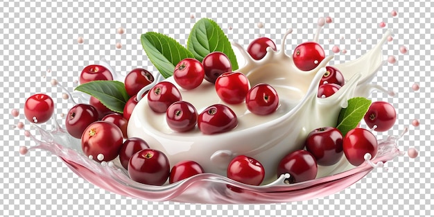 Vibrant cranberry splash with creamy milk isolated PNG transparent