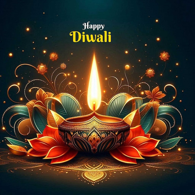 Vibrant Diwali Diya Lantern Creative Graphic Design for Indian Festival of Lights Celebration