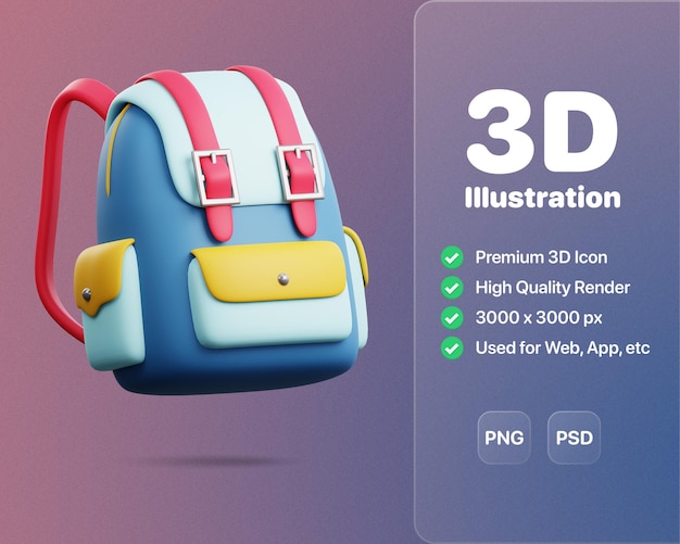 A vibrant and eyecatching 3D icon of a school bag perfect for educational and backtoschool theme