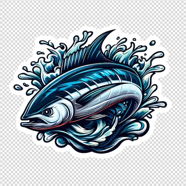 PSD a vibrant fish tattoo or sticker featuring water splashes