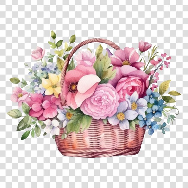 PSD vibrant floral basket illustration