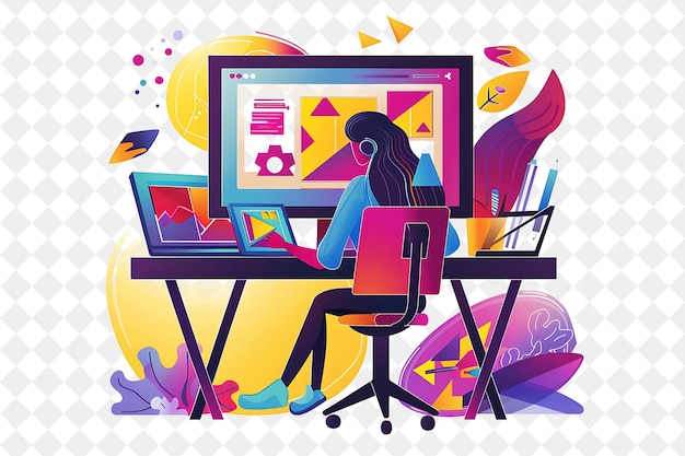 Vibrant Graphic Designer With Characters Creating and Design PNG People in Daily Work Illustration