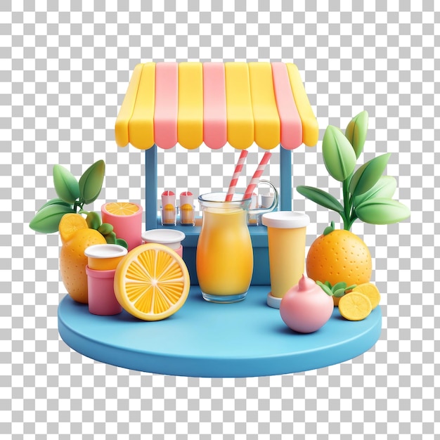 Vibrant Juice Stand Illustration with Fruits and Refreshing Drinks