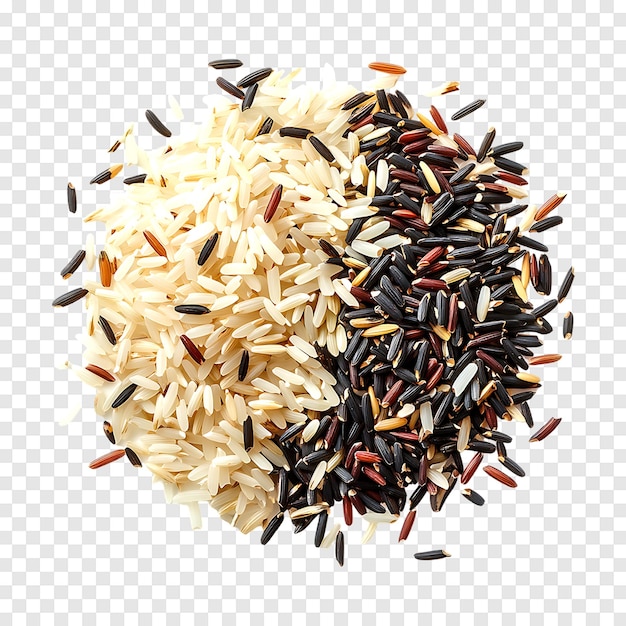 Vibrant mix of long grain rice and wild rice isolated on a transparent background for food graphics