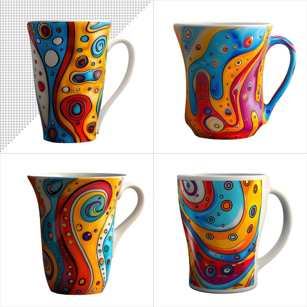 PSD vibrant multicolored coffee mug on transparent background