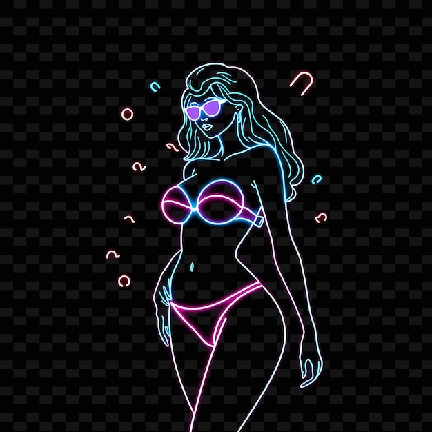 PSD vibrant of neon digital art assets featuring png neon people illustration and monoline style