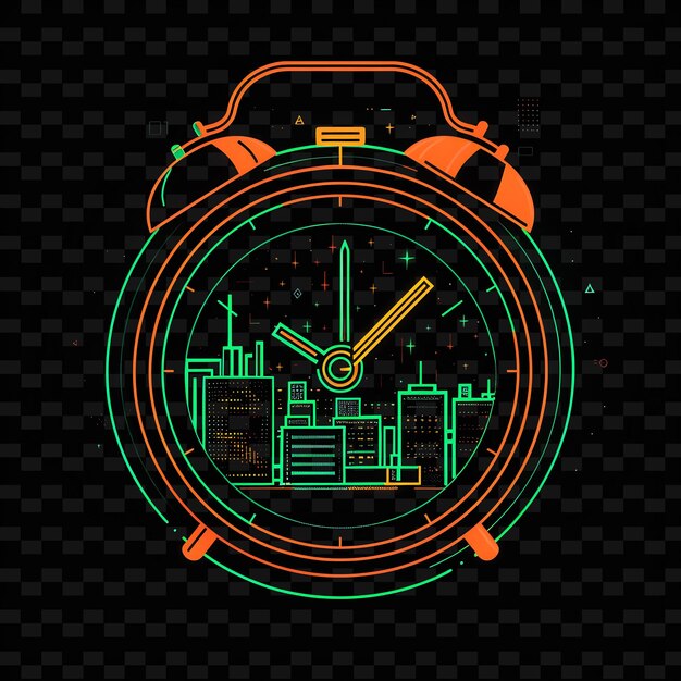 PSD vibrant neon election night countdown with a neon clock land neon line art landscape background