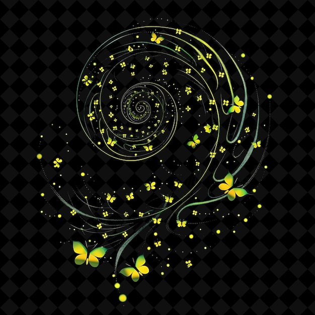 PSD vibrant neon firefly forest in a spiral silhouette landscape png neon artistic landscape