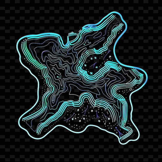 Vibrant Neon Meandering Rivers Inside a Silhouette Star Land Illustration Nature Landscape Designs