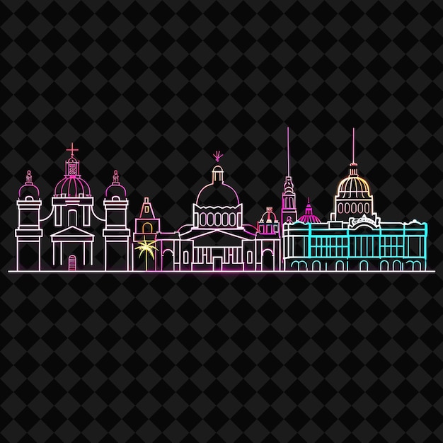 PSD vibrant neon mexico city skyline in a silhouette rectangle l png y2k monoline cityscape collage art