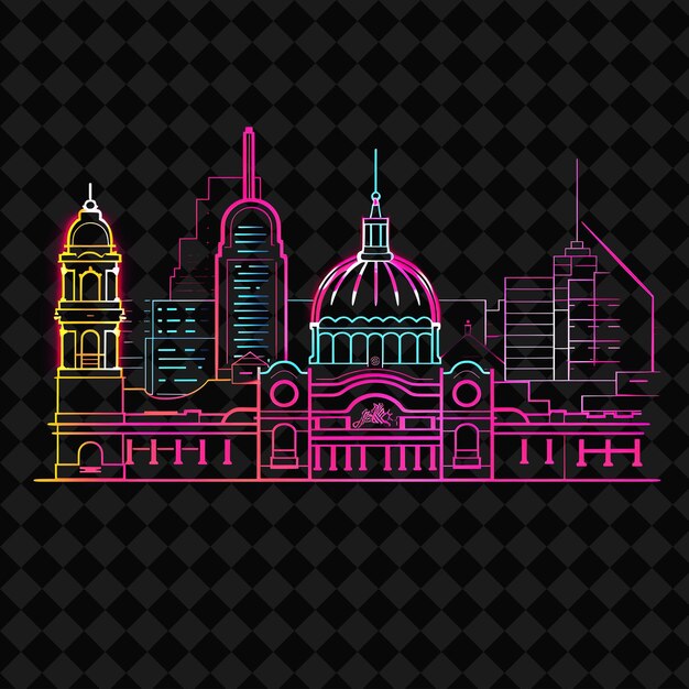 PSD vibrant neon mexico city skyline in a silhouette rectangle l png y2k monoline cityscape collage art