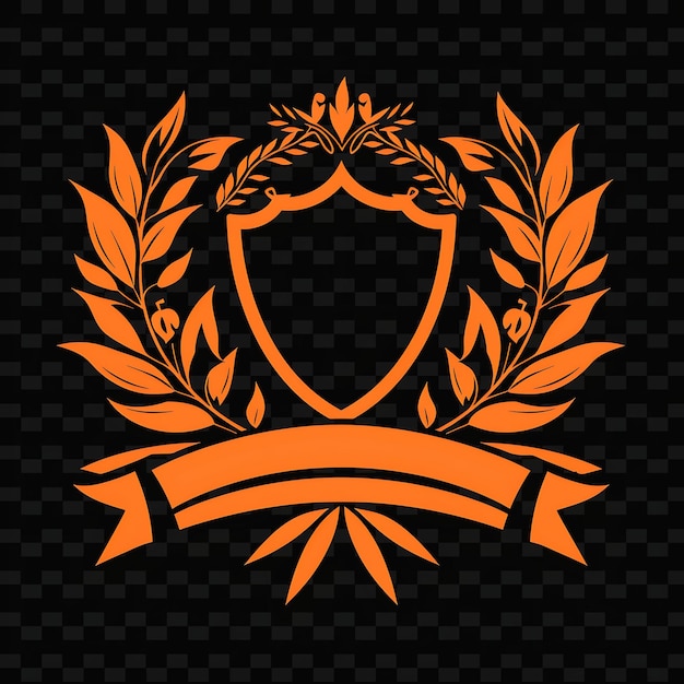 PSD vibrant orange crest logo with decorative leaves and a banne creative and minimalist vector designs