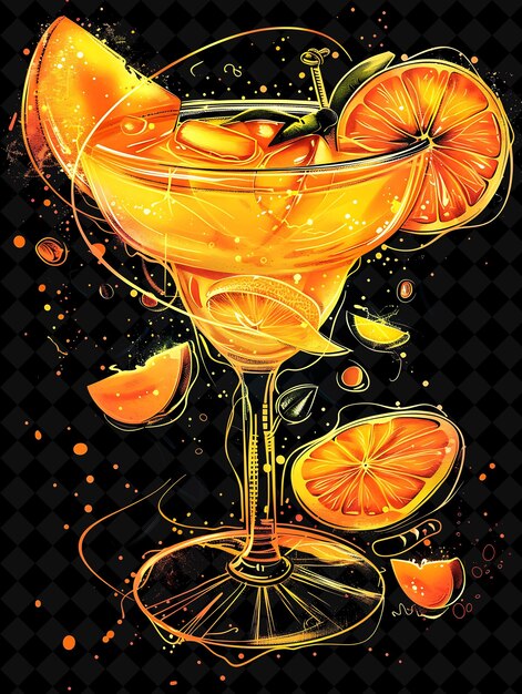 Vibrant Orange Mango Margarita With Floating Mango Slices or Neon Color Food Drink Y2K Collection