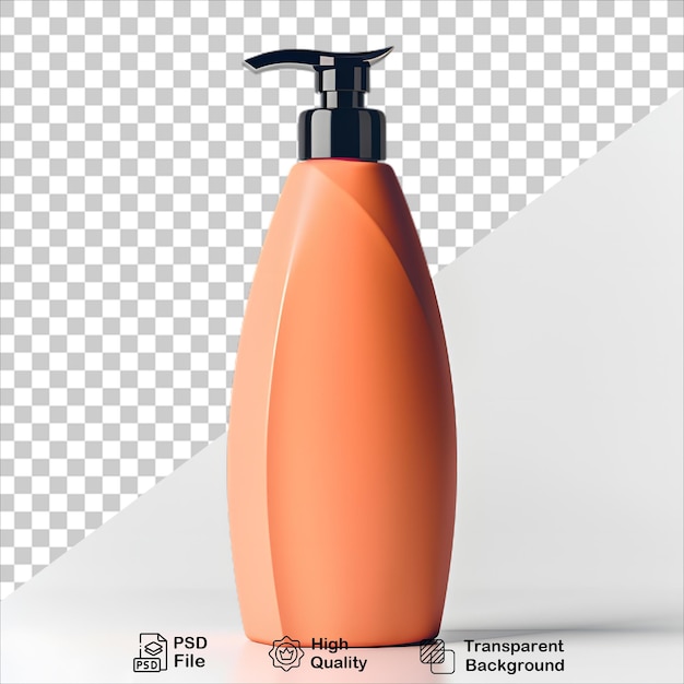 PSD vibrant orange shampoo bottle on clear background