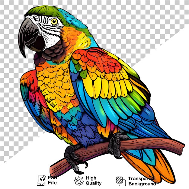 PSD vibrant parrot with red and blue feathers on transparent background