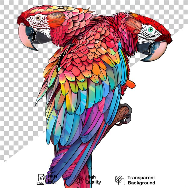 PSD vibrant parrot with red and blue feathers on transparent background