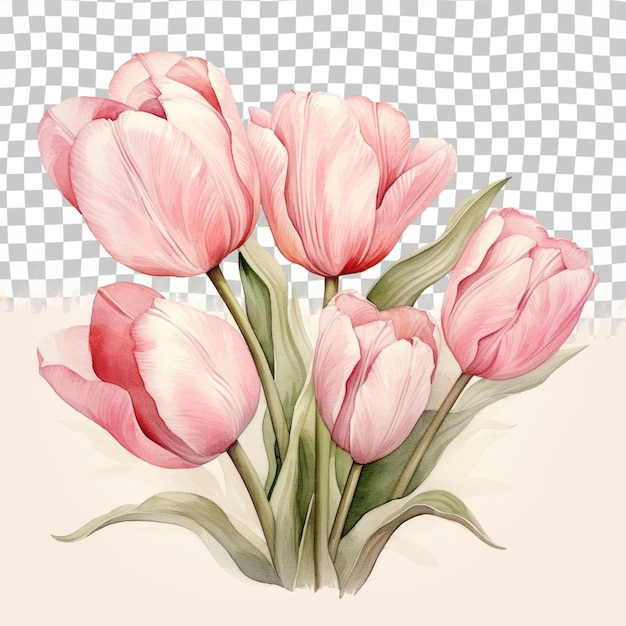 Vibrant pink tulips against a transparent background in a stunning floral painting