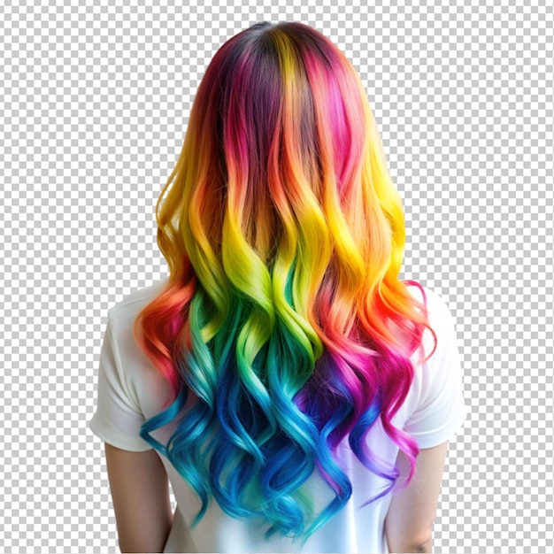 PSD vibrant rainbow colored hair transparent background