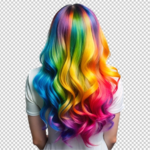 PSD vibrant rainbow colored hair transparent background