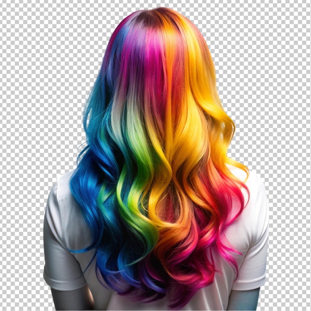 PSD vibrant rainbow colored hair transparent background