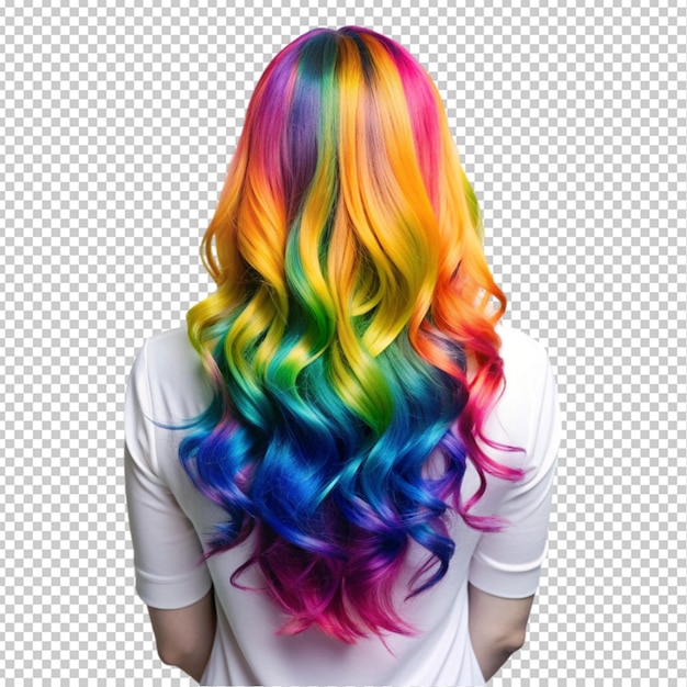 PSD vibrant rainbow colored hair transparent background