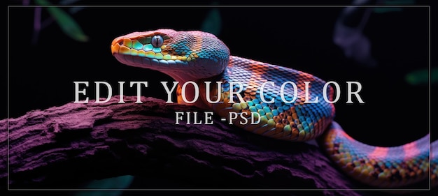 PSD vibrant rainbow snake on branch