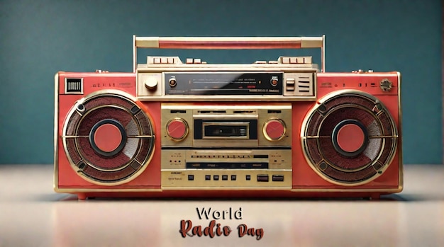 A vibrant retro boom box rendered in 3d concept by world radio day