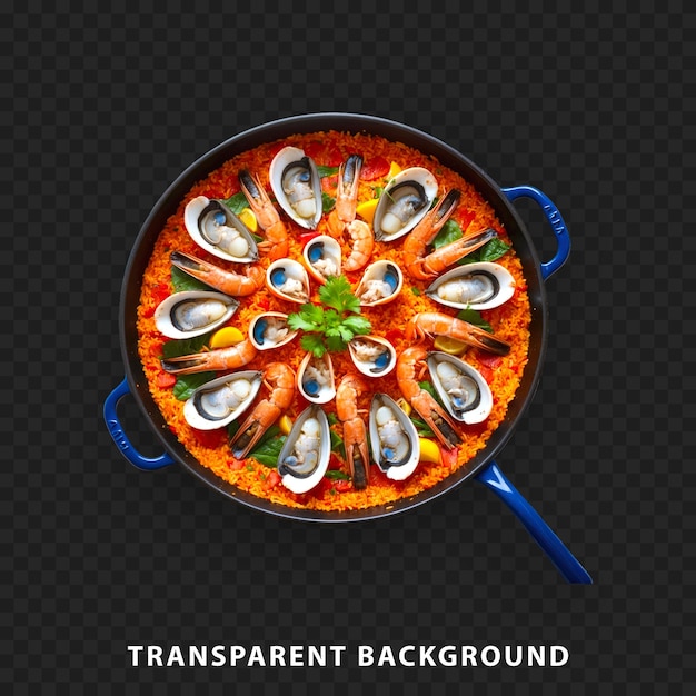 PSD a vibrant seafood paella isolated on transparent background