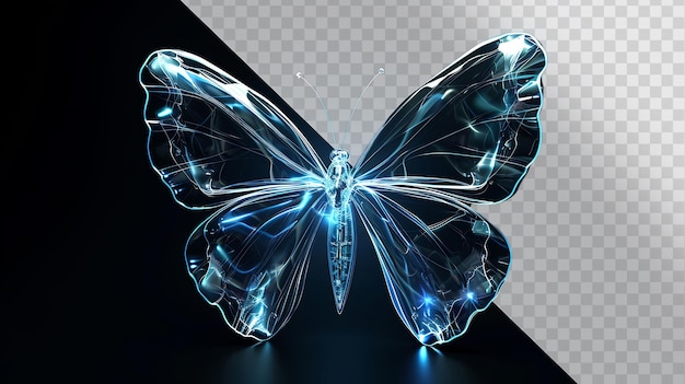 PSD vibrant smokey glass butterfly on black background