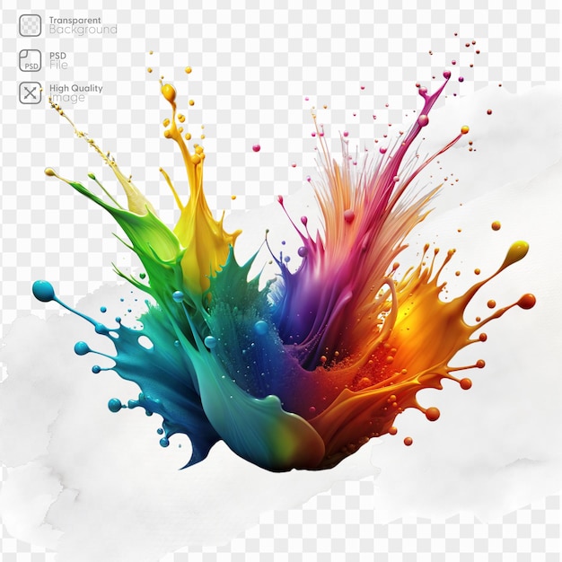 PSD vibrant splash of multicolored paint on transparent background