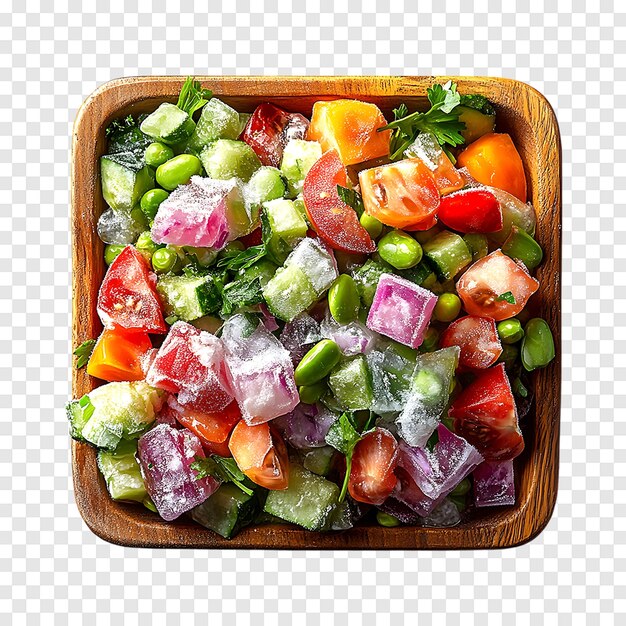 PSD vibrant spring salad with fresh mixed frozen vegetables isolated on a transparent background