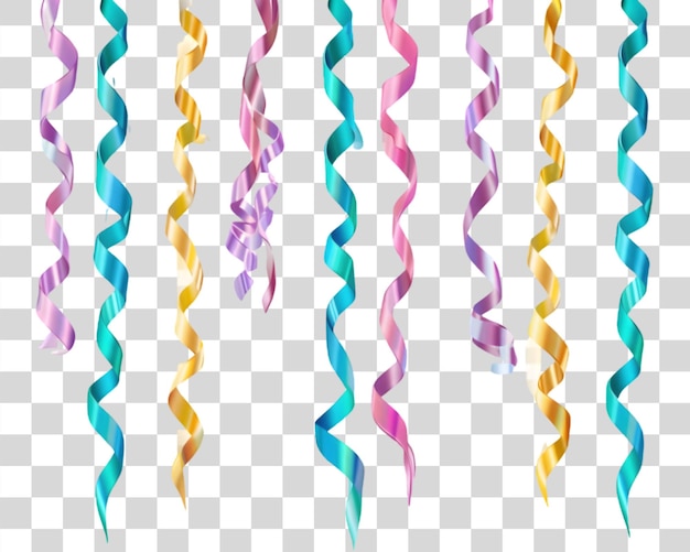 PSD vibrant streamers against a clear backdrop on transparent background