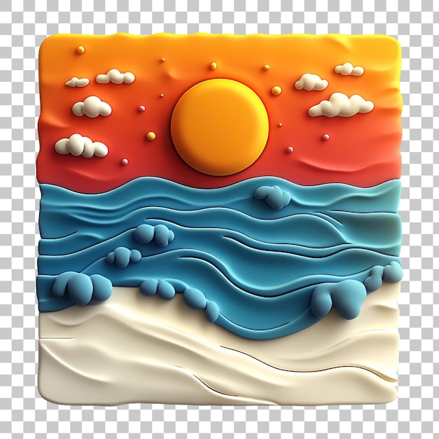 Vibrant Sunset Beach Scene in Clay Art Style with Ocean Waves