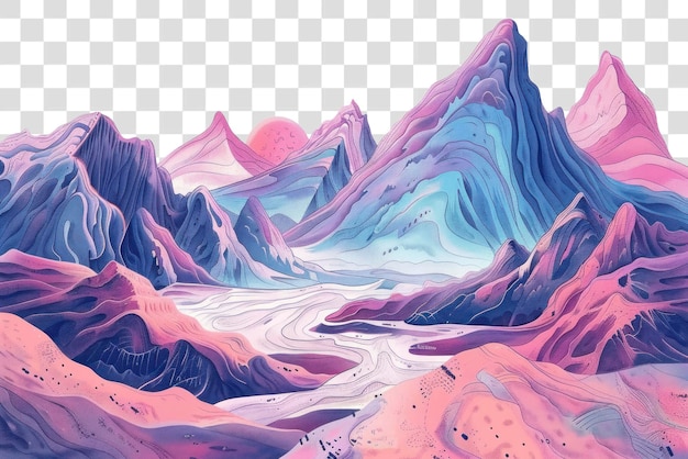 PSD vibrant surreal mountain landscape art