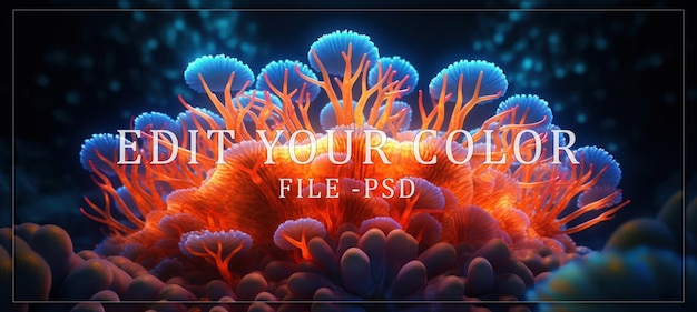 PSD vibrant underwater coral reef bloom