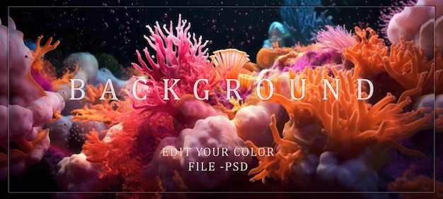 PSD vibrant underwater coral reef